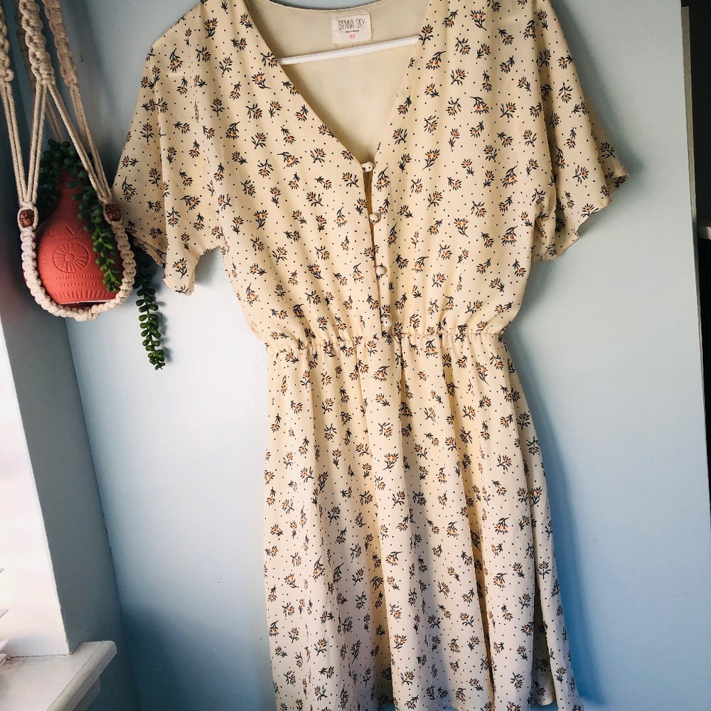 Fall Floral Mini Dress Ivory v-neck